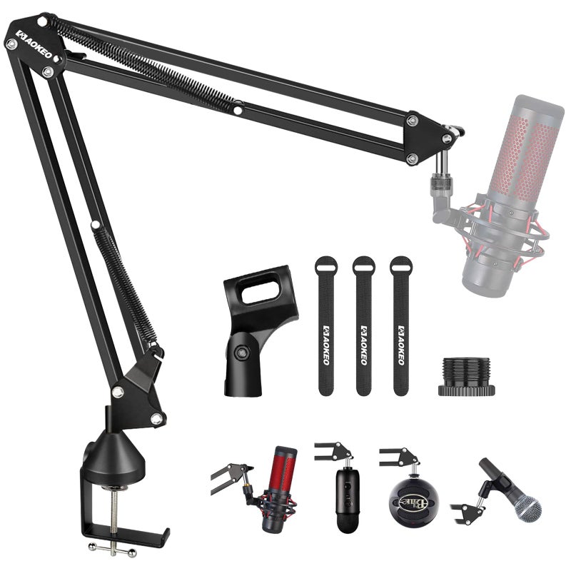 Aokeo Microphone Arm,Aokeo AK-35 Microphone Desk Stand-Microphone Suspension Boom Scissor Arm Stand For Blue Yeti,Blue Snowball iCE,QuadCast,Elgato - Image 1